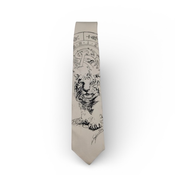 NEW Siegfried & Roy Vintage Komar Silk Tie White Tiger Las Vegas Mirage Blk Art